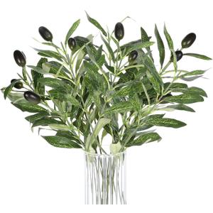 5 Pcs Artificial Plants Olive Tree Branches, 11 Inch Faux Olive Tree 2 Forks Greenery Stems, Faux Leaves Plants for Centerpieces Decor Wedding Greenery Home Party Decor