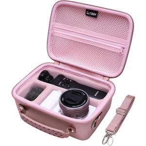 Camera Case Compatible with Sony Alpha ZV-E10 / ZV-1F / ZV-1 / ZV-1 II Vlog Camera with Shoulder Strap by LTGEM, Fits Vlogger Accessory Kit Tripod and Microphone, Rose Gold