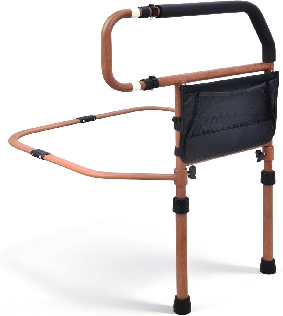 Sangohe Bed Rail for Elderly, Bed Assist Grab Bar Handle with Storage Pocket, Safety Bed Rails for Elderly Adults Getting in & Out of Bed at Home and Dorm, Reddish Brown, 504A02 (Dark Wood)