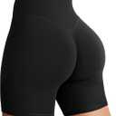 YEOREO Women's Biker Shorts  6" Workout Gym Shorts Craze High Waist Tummy Control Hidden Scrunch Running Yoga (Black, M)