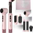 5 in 1 Hot Air Styler Brush, 1000W Hair Dryer with LCD Display, Auto Rotating Curler for Volumizing Fast Drying, Curling & Straightening Multi Styling Tools for All Hair with 3 Levels (Pink)