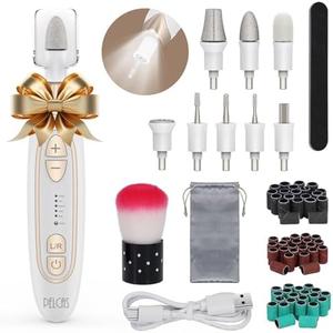 PELCAS Electric Toenail Grinder for Thick Toenails, 5 Speeds Manicure and Pedicure Kit, Cordless Nail Drill with LED Light, Electric Nail File for Human, Pet, Thick Toenails, Natural & Acrylic Nails