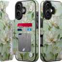 Esdot Wallet Case for iPhone 17 for Women, Floral PU Leather Phone Cover with Card Holder, RFID Blocking, Kickstand, Cute Shockproof Protective Case for Girls - Vintage Magnolia Flowers