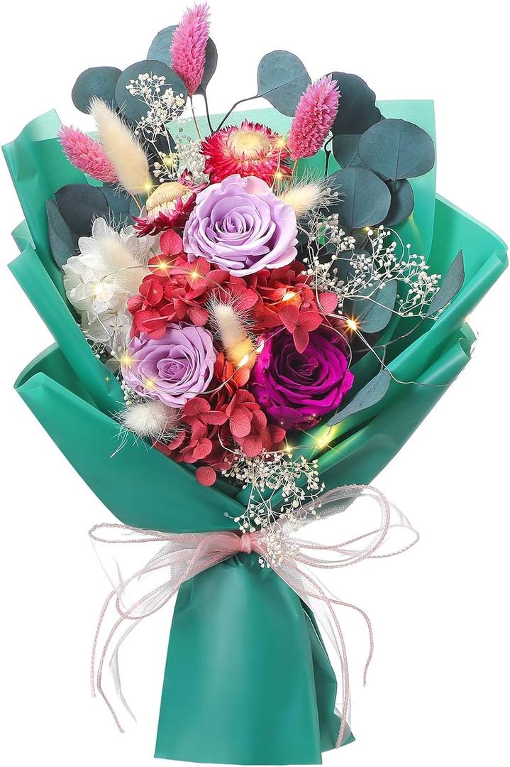 Preserved Flowers Bouquet Graduation Flowers Bouquet Gift Forever Natural Real Roses Gifts for Teacher Student Birthday Anniversary Wedding Home Decor, (Green, Fresh)