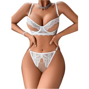 SOLY HUX Women's Lingerie Sets 2 Piece Hollow Out Bra and Panty Set Lace Underwear (Medium)