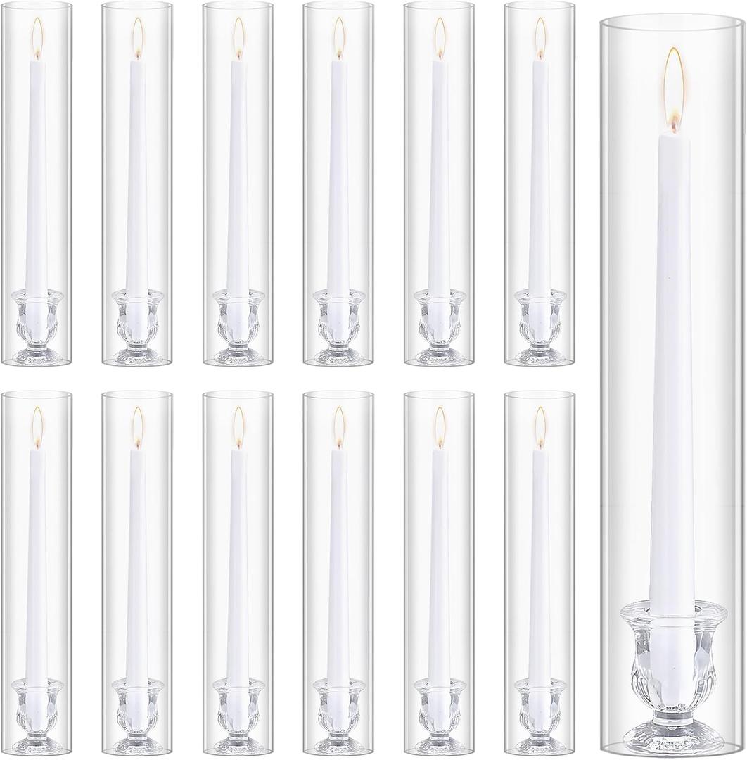 12 Set Hurricane Candle Holder Cylinder Sleeves Taper Candlestick Holder 10 Inch White Candles Table Centerpiece for Wedding Party Festival Decoration