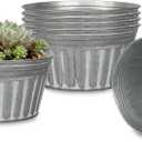 vensovo 7 Inches Silver Metal Rustic Plant Pots - 6Pcs Shallow Galvanized Planters with Drain Hole and Rubber Plug, Rustproof Tin Bucket Succulent Pot Indoor Farmhouse Vintage Style for Decor