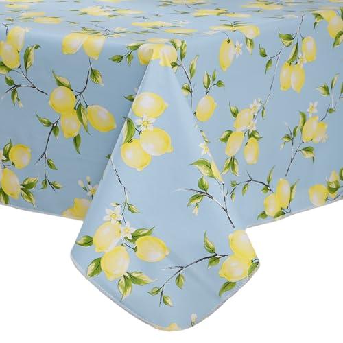 Walrus Heavy Duty Vinyl Tablecloth with Flannel Backing Waterproof Oil-Proof Plastic Table Cloth Stain-Resistant Wipeable Rectangle or Square Table Cover for Indoor and Outdoor (Lemon, 60x102 Inch)