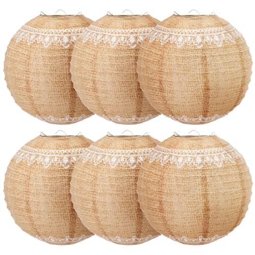 Glooglitter 6 Pcs Burlap Paper Lanterns 8 Inch Boho Chinese Paper Lantern Decorative Hanging Lantern Indoor Lace Rustic Farmhouse Classroom Decor for Wedding Bridal Birthday Party