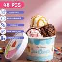 Jingmore 48 Pcs 12oz Paper Ice Cream Cups with Lids, Ice Cream Containers Disposable Sundae Dessert Bowls, Frozen Yogurt Containers Party Supplies for Hot and Cold Food, Salad, Fruit