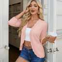 GRACE KARIN Women Lightweight Summer Cardigans 3/4 Sleeve Cropped Cardigan Sweaters Open Front Bolero Shrug (Pink, L)