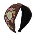 Embroidered Headbands for Women Floral Boho Knotted Leaf Wide Padded Vintage Fabric Hairbands Decorative Flower Hair Hoop (colorful flower)