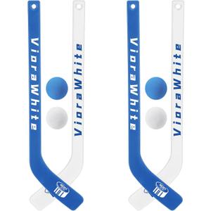 8 Pcs Mini Knee Hockey Stick and Ball Set Knee Hockey Set Includes 4 Mini Sticks and 4 Foam Balls for Sports Winter Indoor Floor (White Blue)