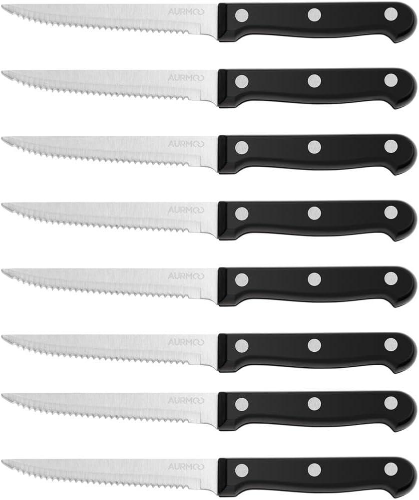 Steak Knives Set of 8, Serrated Steak Knife Sets, Triple Rivet Steak Knife, Stainless Steel Steak Knife, Professional Dinner Knives, Sharp Knifes for Home and Restaurant