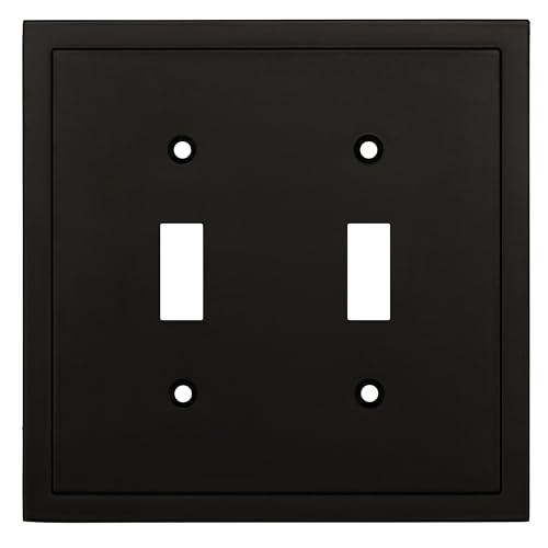 Henne Bery Modern Edge Decorative Wall Plate Switch Plate Outlet Cover, Durable Solid Zinc Alloy (Double Toggle, Matte Black)