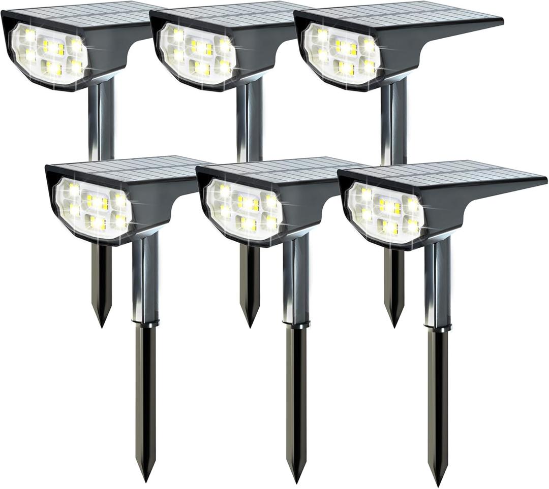 Solar Spot Lights Outdoor IP68 Waterproof, Ultra-Bright PerformanceSimple Modes for Easier Operation, Auto On/OffSolar Powered Landscape Lights for Garden, Yard, Pathway (Cool White, 6 Pack)