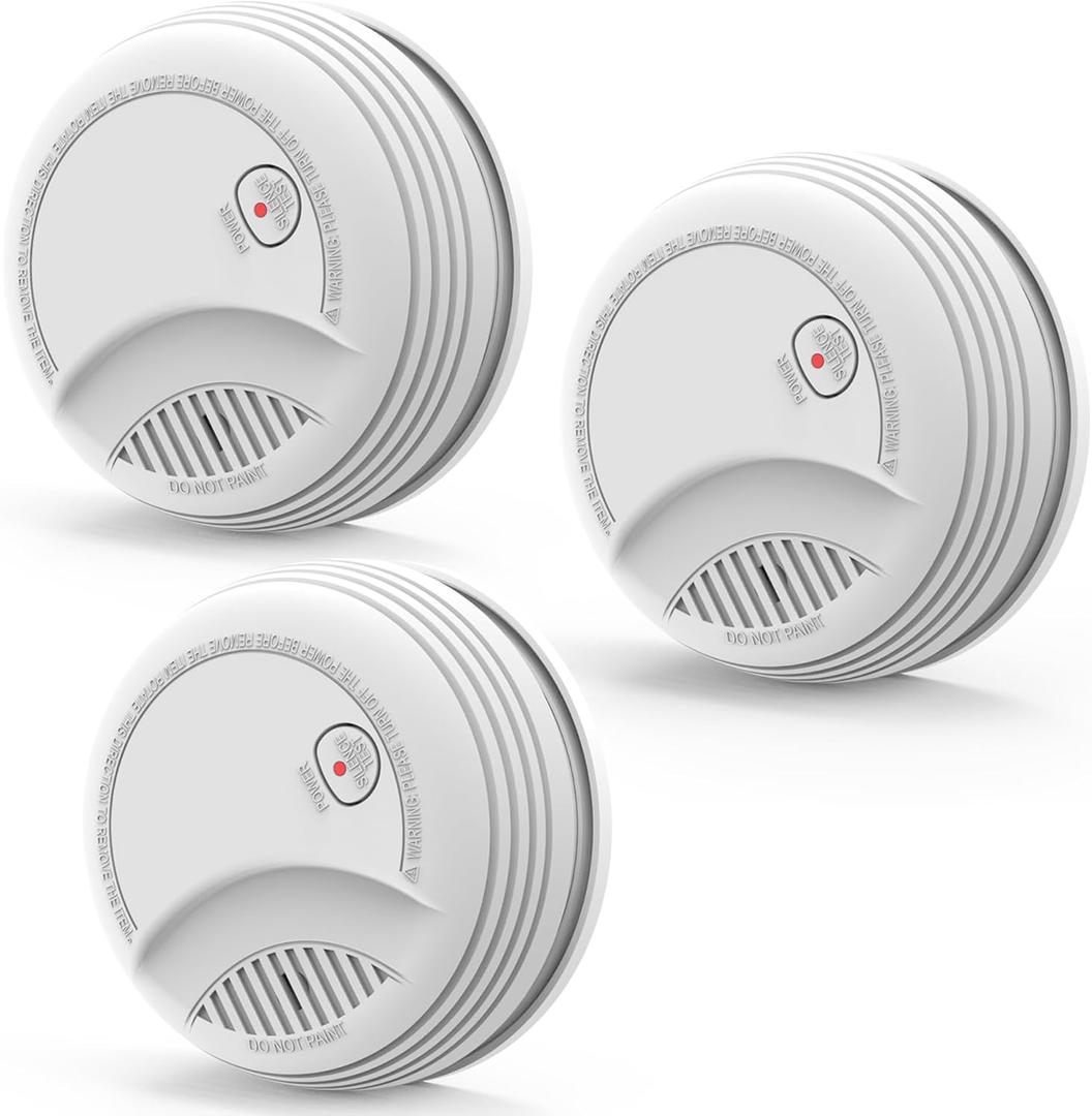 Fire Alarms Smoke Detectors, Photoelectric Sensor Smoke Alarm Battery Operated, Fire Alarm with Test Button & Low Battery Signal, LED Warning Light 85 dB Alarm Sound for Bedroom and Home, 3 Pack, EXP: 10 Years After Installation