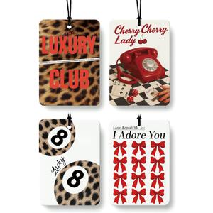 2 x Preppy Coquette Red Bow Leopard Print Car Air Freshener 4 Pcs, Fashion Cheetah Lucky 8 Ball Hanging Air Freshener for Cars Closet Drawer Books, Girly Car Accessories Mirror Decor for Women