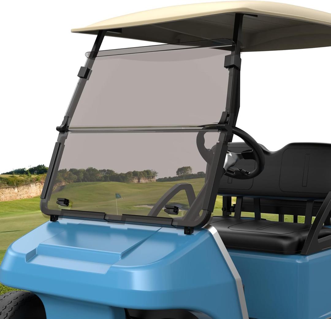 10L0L Golf Cart Windshields for Club Car DS (2000-up) HD Shatterproof Foldable Windproof Windshield UV Protection Golf Cart Front Windshield (Brown)