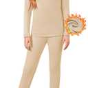 Arshiner Girls Thermal Underwear Set Long Johns Cold Weather Kids Base Layer Top Bottom (4T / 5T, Khaki)