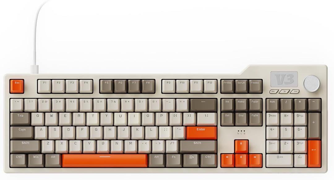 AJAZZ AK35I V3 104-Key Full Size Wired Gasket Mount Gaming Keyboard with Multimedia Buttons & Knob Control | Five Layer Pad | OEM Profile PBT Keycaps | White Backlit Custom Keyboard