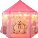 Sumbababy Princess Castle Tent for Girls Fairy Play Tents for Kids Hexagon Playhouse with Fairy Star Lights Toys for Children or Toddlers Indoor or Outdoor Games (Pink)