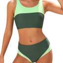 Kids4ever Girls Swimsuits Two Piece Color Block Teen Bathing Suits with Adjustable Straps Bikini Sets Size 13-14Y