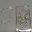 for iPhone 15 Pro Max - White Flower Bow Case - Real Flower Gold Foil Transparent Case - Soft TPU Case for Women and Girls 6.7