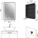 20x30 Inch Lighted Medicine Cabinet with Mirror, LED Bathroom Mirror with Storage Wall Mounted & Recessed Mounted, Anti-Fog, Dimmable 3 Lighting Colors, Memory Function, 3 Shelves & 1 Organizer, Black, Mirror 20"x30"/ With LED &Defogging