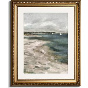 InSimSea Retro Gold Framed Wall Art, Home Room Coastal Storm Clouds Vintage Wall Decor, Canvas Print Artwork, Farmhouse Country Decor, Antique Picture Frame Landscape Paintings, 13x16 Inch