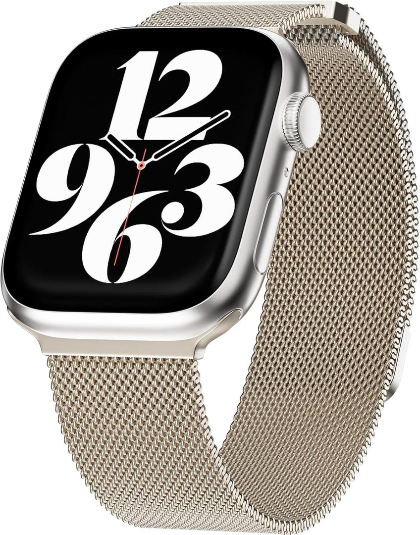 MAGEASY Milanese Band for Apple Watch Series 11, Ultra 3, SE3 - Magnetic iWatch Bands for Women, Strong Magnets | for 44mm 45mm 46mm 49mm Apple Watch 1-7/8/9/10/11/SE2/SE3/Ultra2/Ultra3 (Starlight)