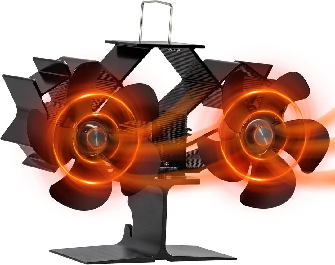 TCFUNDY Wood Stove Fan Heat Powered for Buddy Heater, Dual Motor Fireplace Fan with Bracket Fixed on Propane Space Heater, Quiet Operation Circulating Warm Air, Stove Fan for Wood/Log Burner Stove