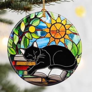 10 x Black Cat Christmas Ornaments, Dodosky 2.8in Ceramic Xmas Decor, Christmas Tree Ornaments, Xmas Decorations for Tree, Holiday Ornament, Gift Ideas, Black Cat Gifts, Gifts for Cats Lovers
