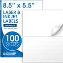 8.5" X 5.5" Printable Half-Sheet Shipping Labels Compatible with Inkjet and Laser Printers - 100 Sheets, 200 Total Matte White Paper Stickers for Mailing and Boxes - Spartan Industrial Template R025
