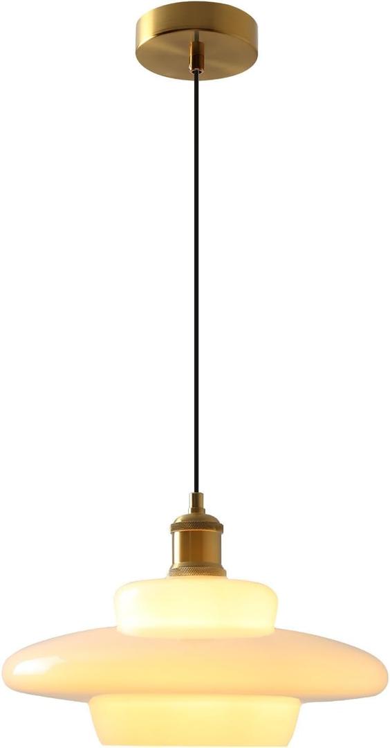 Mid Century Pendant Light Gold Nordic Dining Table Pendant Light Fixtures, with White Glass Shade Pendant Lighting, Height Adjustable Hanging Lamp, for Kitchen Island Dining Table Bedroom