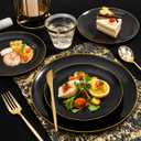 bUCLA 150PCS Black and Gold Plastic Plates - Black Gold Plastic Dinnerware Set Disposable - Include 25 Dinner / 25 Dessert Plates, 25 Knives, 25 Forks, 25 Spoons, 25 Cups, Ideal for Party & Graduation