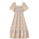 PATPAT Matching Outfits Boho Floral Print Square Neck Puff Sleeve Smocked Dress, Medium