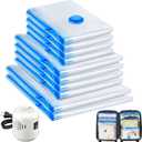 10 Pack Travel Vacuum Storage Bags With Electric Pump, Vacuum Seal Bags for Clothing, Vacuum Sealer Bags for Luggage, Travel Essentials (10 Set,Clear)