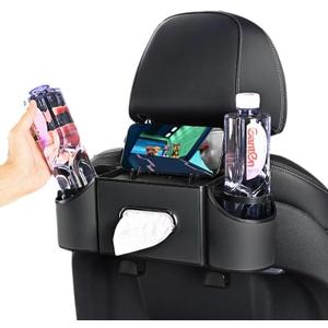 Backseat Car Organizer, 4-in-1 Car Organizer Back Seat with Cup Holder & Tissue Box, Multi-Pocket Car Back Seat Organizer for Phone, Drinks, Travel & Daily Use (Black)