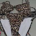 Women's Triangle Bikini Sets Two Piece Double Straps Halter Swimsuit Tie Side String Cheeky Bathing Suits (Medium, Leopard)