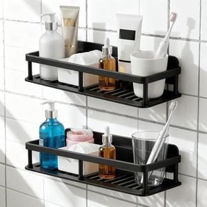2pc Wall Mounted Floating Shelf, Detachable Storage Rack,No Drill Shelves for Wall,Floating Shelves Damage-Free Expand Walls Space for Living Room Kitchen Bathroom (2, Black)