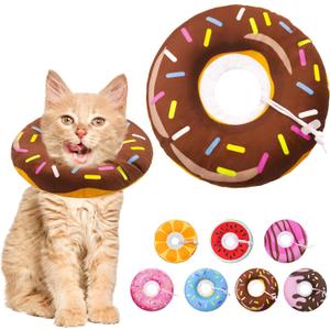 Cat Cone Collar Soft, Adjustable Cat Recovery Collars Spay Cone to Stop Licking, Cute Donut E Collar After Surgery, Wound Healing Elizabethan Collar for Kittens (Donut Brown, Small)
