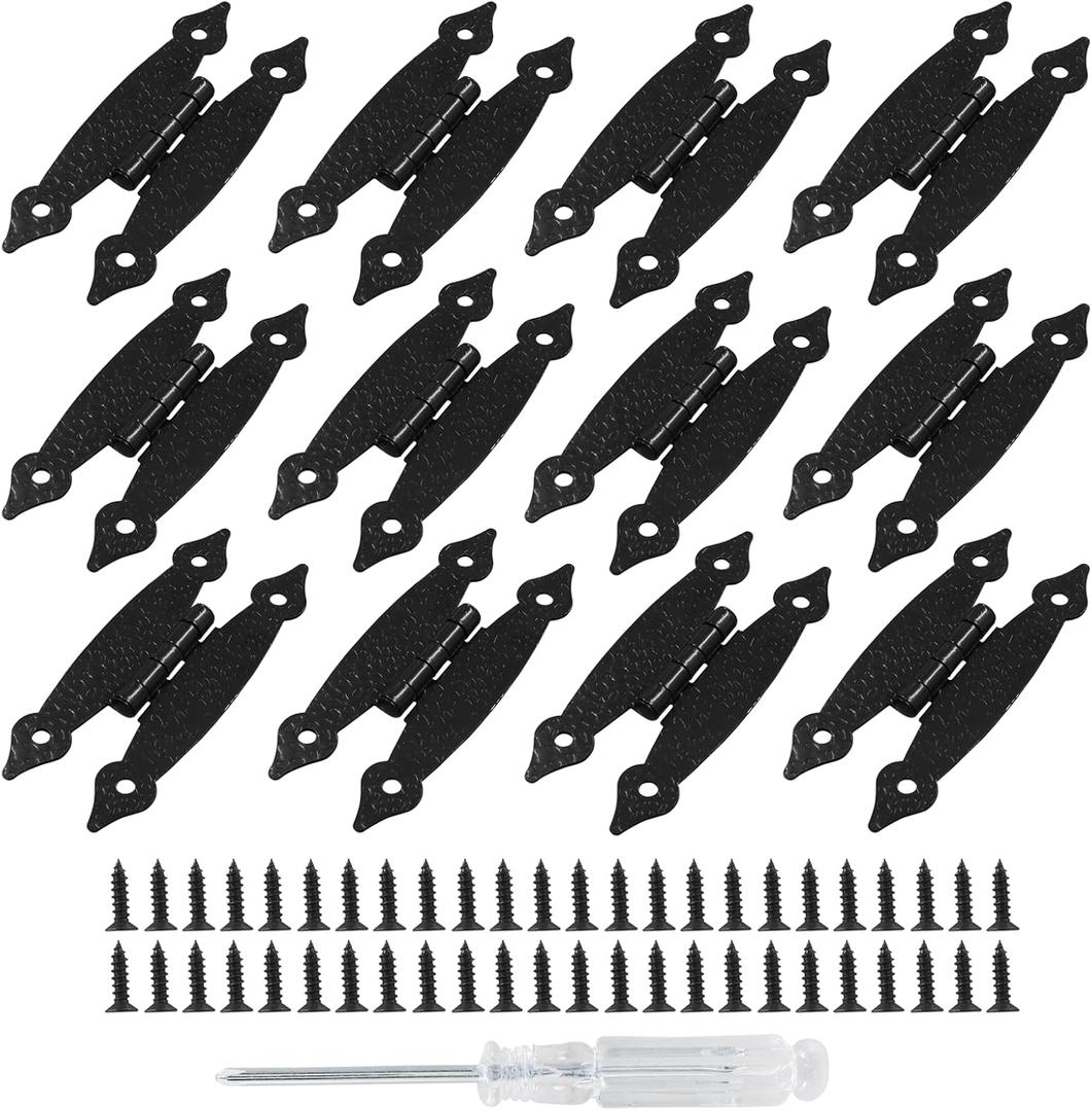 12 Pack H-Shape Cabinet Hinges, 3.5 Inch Length Hammercraft Flat Flush Mount Door Hinges for Kitchen Cupboard Wardrobe (Black)