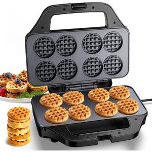 Mini Waffle Maker Machine, 8 Small Waffle Bites, Nonstick Waffle Iron with Quick Heat-Up, Easy Breakfast Makers for Home, Family, Snacks or Desserts (Black)