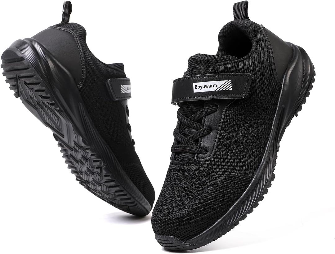 Kids Athletic Tennis Shoes, Lightweight Running Sneakers, Non-Slip Sport Shoes, Boys Girls (1.5 Big Kid, Black)