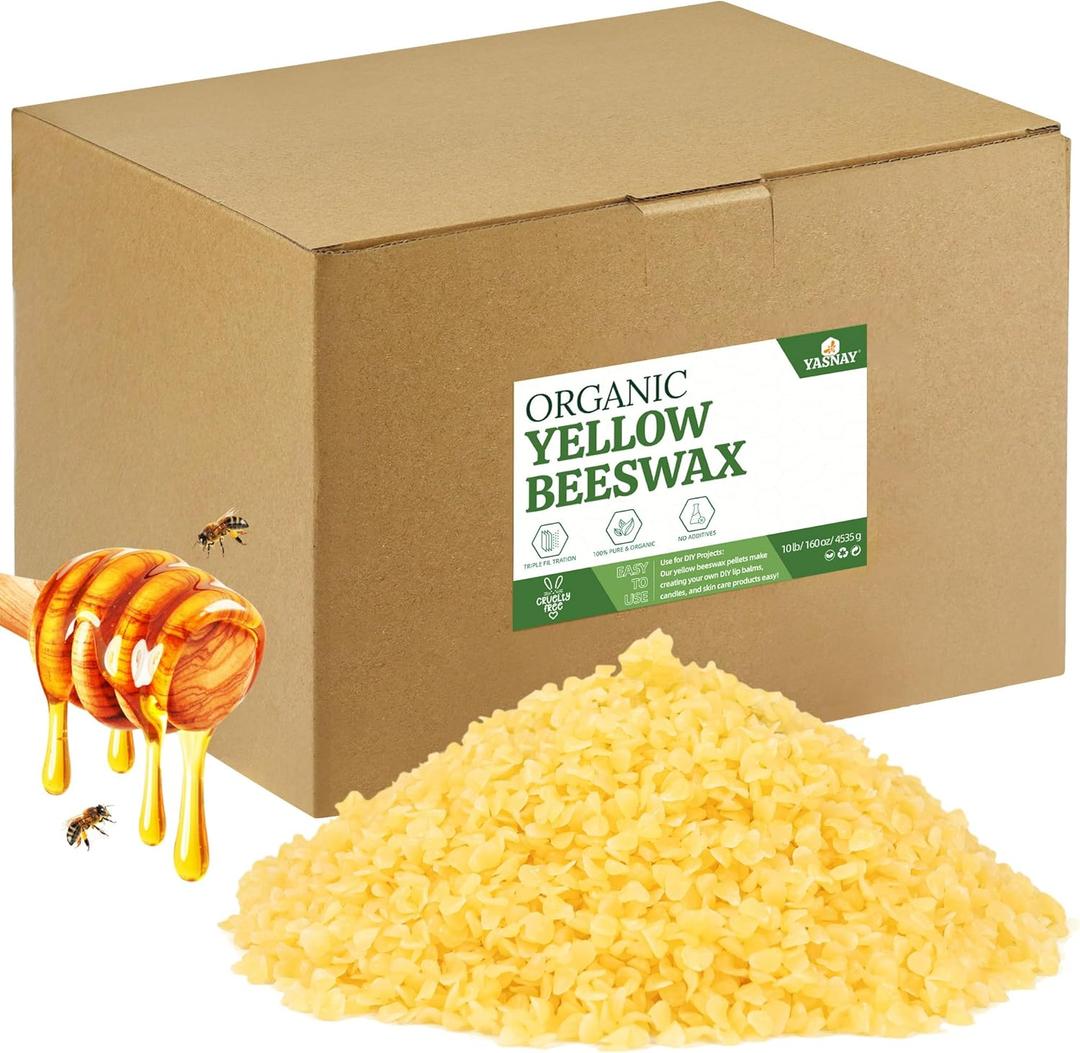 YASNAY Yellow Beeswax Pellets 10LB, Organic Beeswax, Beeswax for Candle Making, Body, Skin Care DIY, Lip Balm and Soap Making Supplies