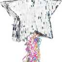 Sparkle and Bash Star Pinata with Pull Strings - Silver, 13 x 13 x 3 in - Space Theme Birthday Decoration & Baby Shower Supply - Pinatas with Pull Strings for Kids & Adults