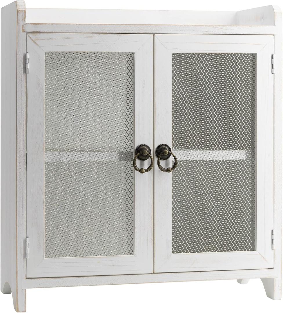 COLLECTIVE HOME - 2 Tiered Storage Cabinet, Countertop Cabinet, Wood Organizer for Kitchen Living Room Bedroom Bathroom Office with Magnetic Door, 15.75 x 14.5 x 6.5, White, 02