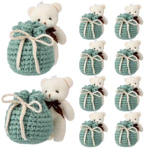 Riceshoot 10 Pack Crochet Bear Gift Bags Small Bear Baby Shower Favors Bulk 3.54 Inch Cute Bears Drawstring Bag for Baby Shower Gender Reveal Party DIY Keychain Birthday(Sage Green)