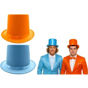 Nicky Bigs Novelties Adjustable Size Dumb Dumber Felt Top Hat Set for Adults Blue Orange Tall Tux Hats